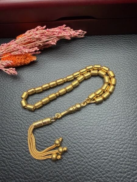 Kapsül Model Altın Yaldız Kaplamalı Gümüş Tesbih