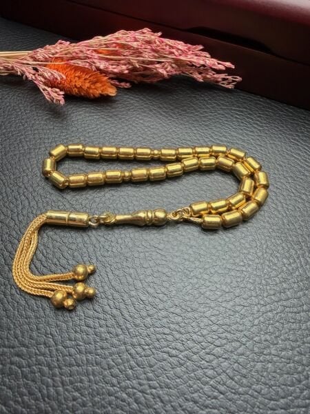 Kapsül Model Altın Yaldız Kaplamalı Gümüş Tesbih