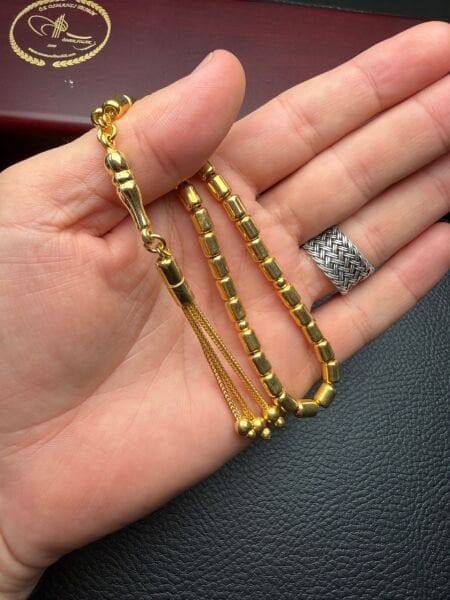 Kapsül Model Altın Yaldız Kaplamalı Gümüş Tesbih