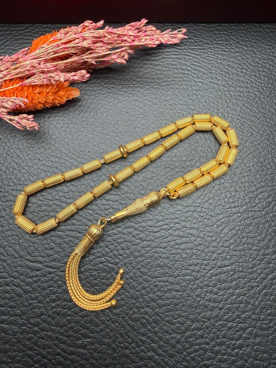 Kapsül Model Altın Yaldız Kaplamalı Gümüş Tesbih