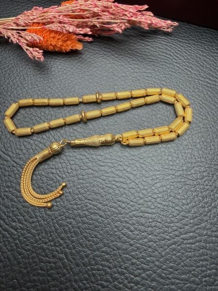 Kapsül Model Altın Yaldız Kaplamalı Gümüş Tesbih