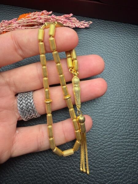 Kapsül Model Altın Yaldız Kaplamalı Gümüş Tesbih