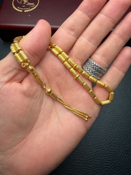 Kapsül Model Altın Yaldız Kaplamalı Gümüş Tesbih