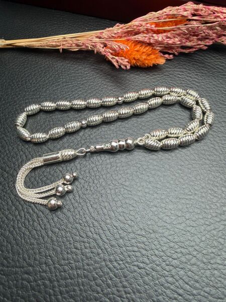 Beyzi Model Kalem İşçilikli Gümüş Tesbih