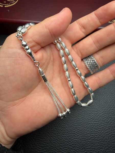 Beyzi Model Kalem İşçilikli Gümüş Tesbih