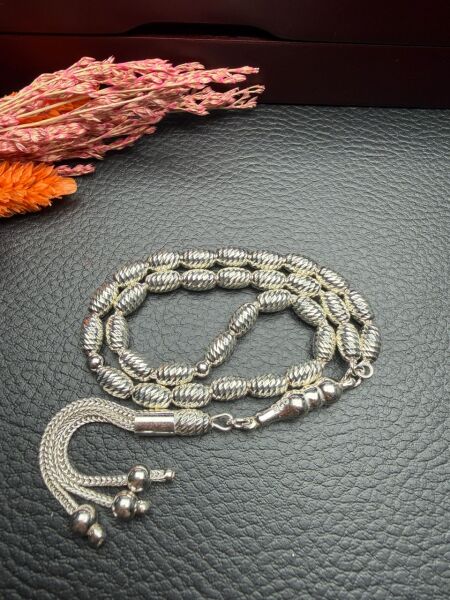 Beyzi Model Kalem İşçilikli Gümüş Tesbih