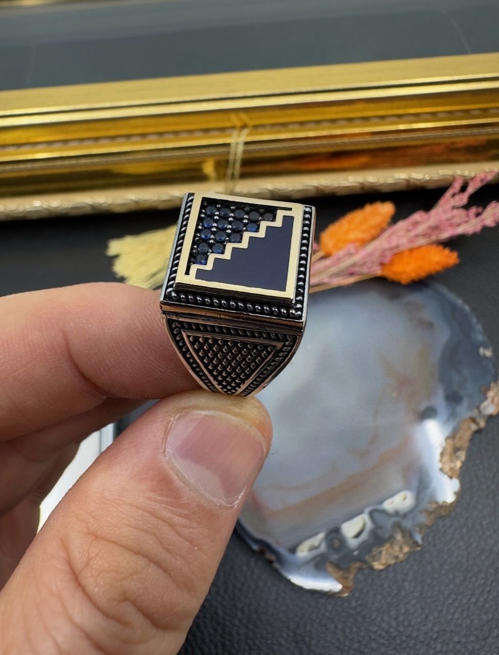 Swarowski Taşı Özel Tasarım Erkek Yüzük