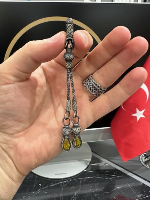 Çiftli Model Sarı Taş Dizayn 1000 Ayar Örme Kazaz Püskül