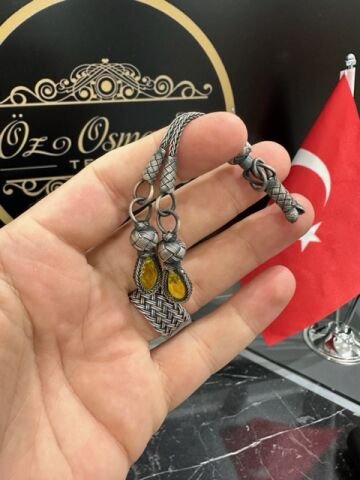 Çiftli Model Sarı Taş Dizayn 1000 Ayar Örme Kazaz Püskül