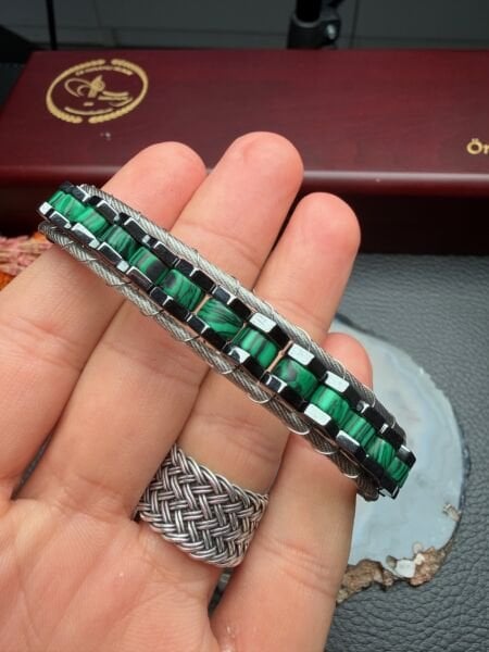 Malakit Doğal Taş Bileklik Hematit Dizayn