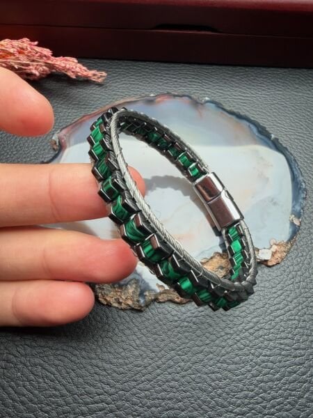 Malakit Doğal Taş Bileklik Hematit Dizayn