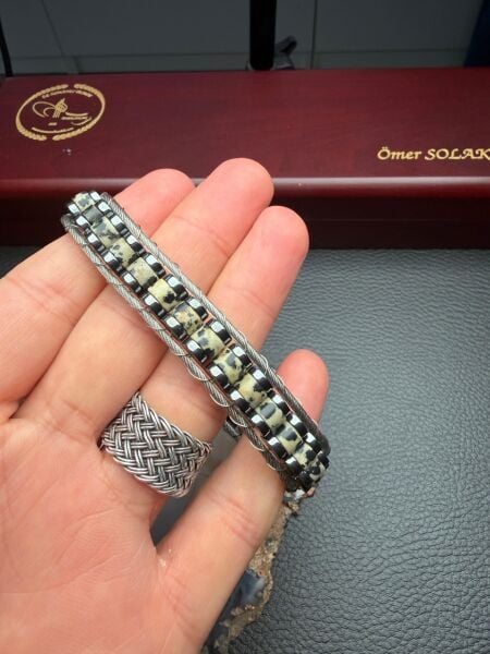 Dalmaçyalı Jasper Doğal Taş Bileklik Hematit Dizayn