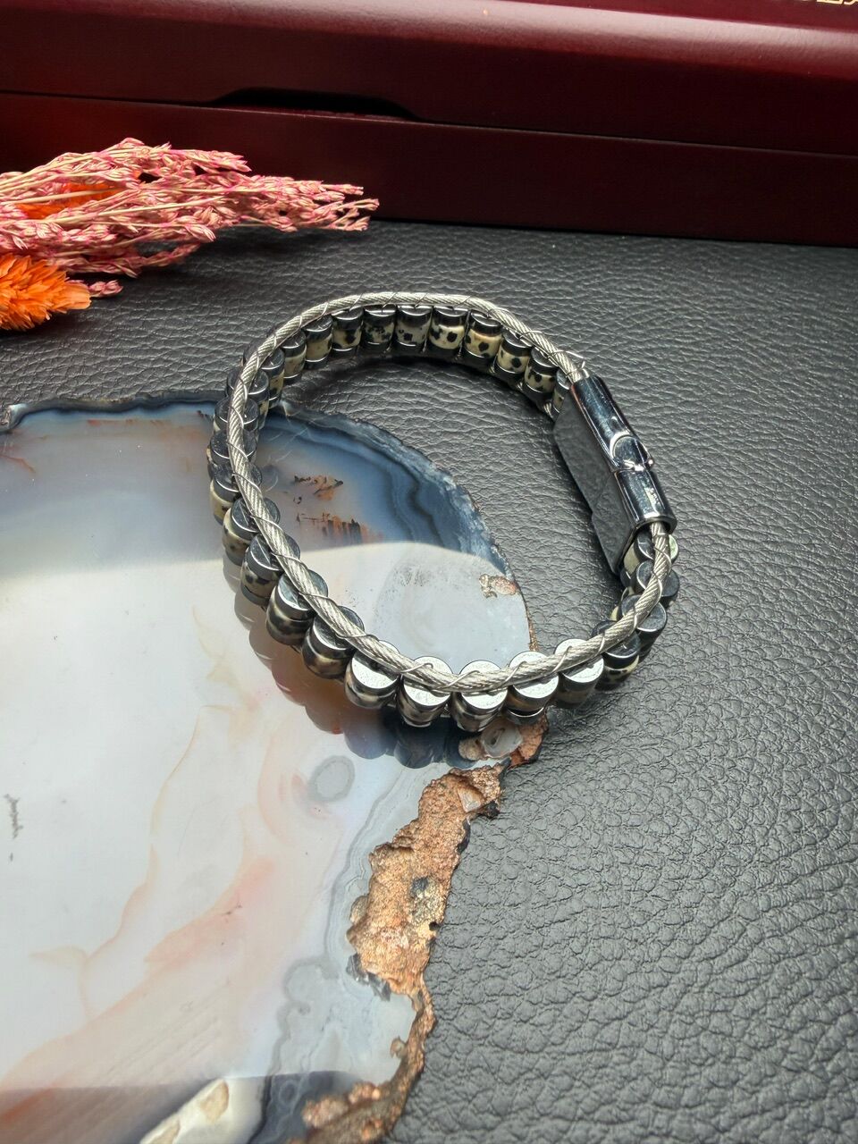 Dalmaçyalı Jasper Doğal Taş Bileklik Hematit Dizayn