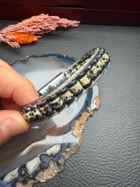 Dalmaçyalı Jasper Doğal Taş Bileklik Hematit Dizayn