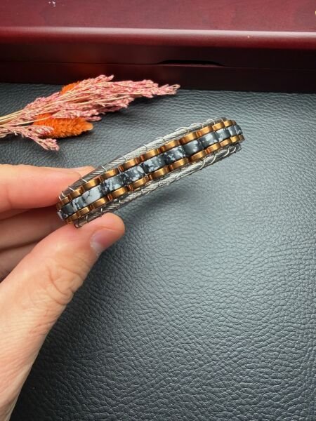 Obsidyen Doğal Taş Bileklik Hematit Dizayn