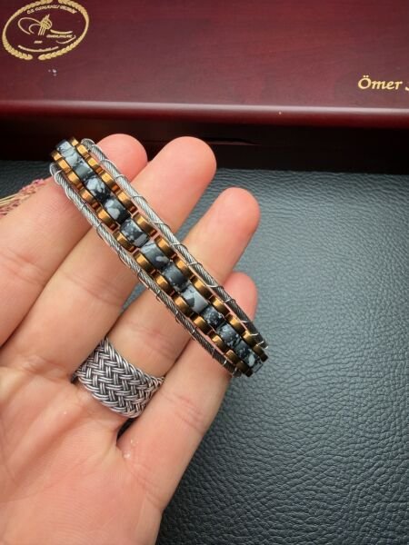 Obsidyen Doğal Taş Bileklik Hematit Dizayn