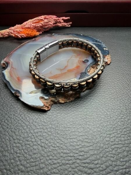 Obsidyen Doğal Taş Bileklik Hematit Dizayn