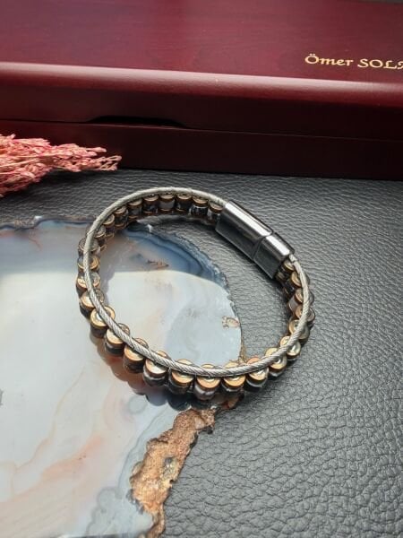 Obsidyen Doğal Taş Bileklik Hematit Dizayn