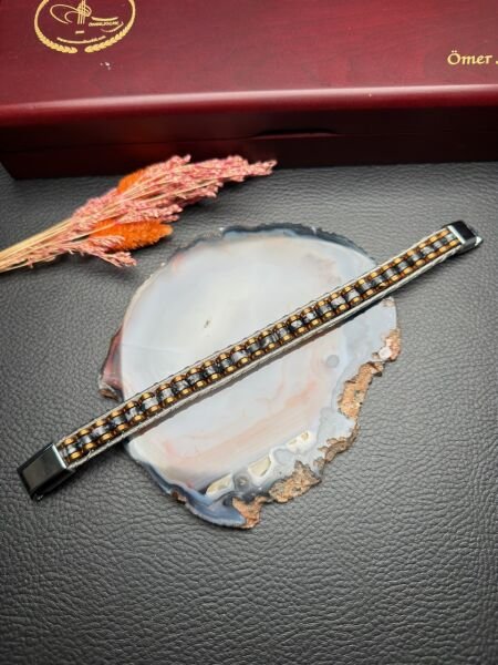 Obsidyen Doğal Taş Bileklik Hematit Dizayn