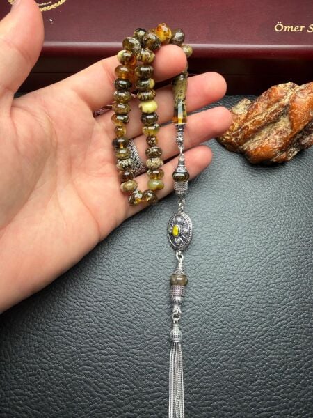 Toprak Fosilli Rus Kaya Damla Kehribar Tesbih