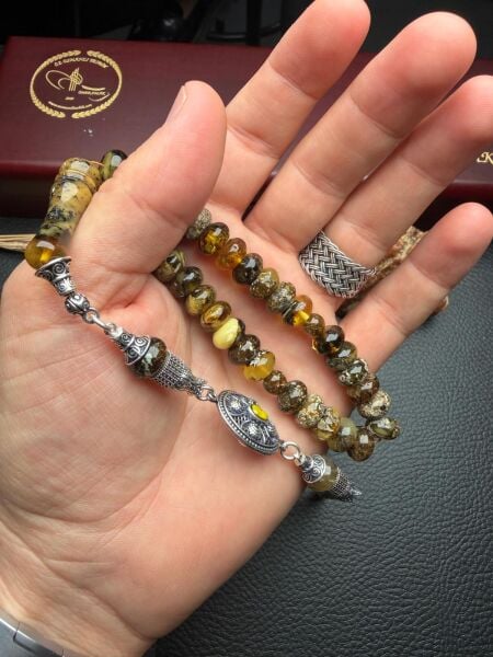 Toprak Fosilli Rus Kaya Damla Kehribar Tesbih