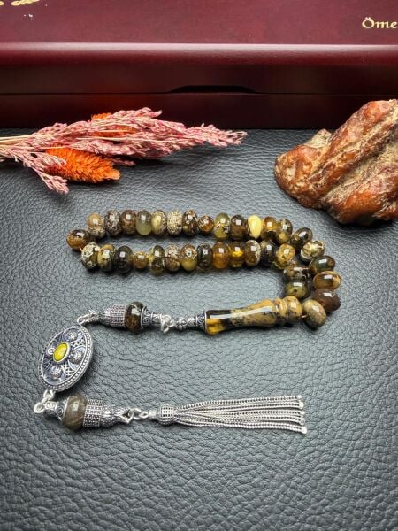 Toprak Fosilli Rus Kaya Damla Kehribar Tesbih