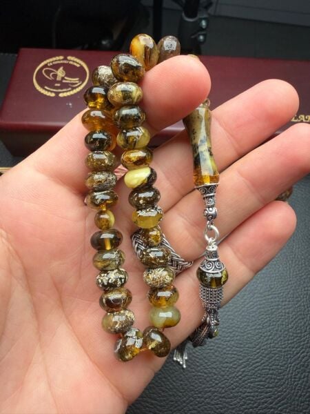 Toprak Fosilli Rus Kaya Damla Kehribar Tesbih