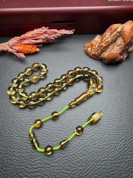 Fosilli Rus Kaya Damla Kehribar Tesbih