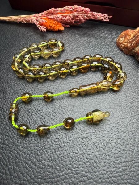 Fosilli Rus Kaya Damla Kehribar Tesbih