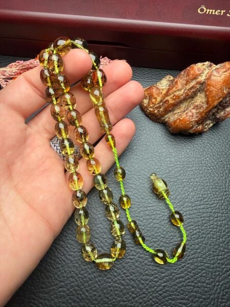 Fosilli Rus Kaya Damla Kehribar Tesbih