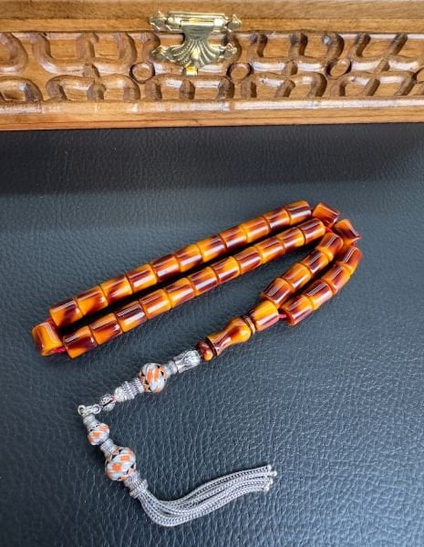 Yakup Kara Usta İşi Sürmeli Çubuk Sıkma Kehribar Tesbih