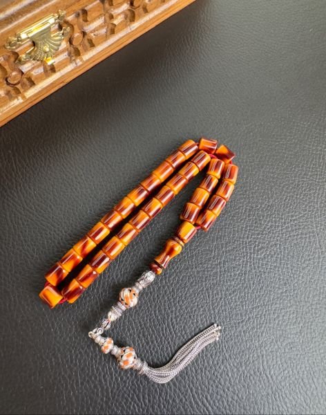 Yakup Kara Usta İşi Sürmeli Çubuk Sıkma Kehribar Tesbih