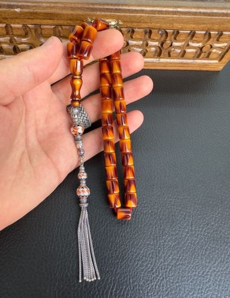 Yakup Kara Usta İşi Sürmeli Çubuk Sıkma Kehribar Tesbih