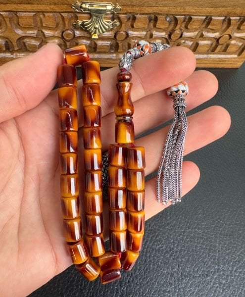 Yakup Kara Usta İşi Sürmeli Çubuk Sıkma Kehribar Tesbih