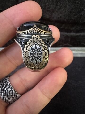 Özel Tasarım Oltu Taşı 925 Ayar Gümüş Erkek Yüzük