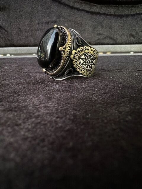 Özel Tasarım Oltu Taşı 925 Ayar Gümüş Erkek Yüzük