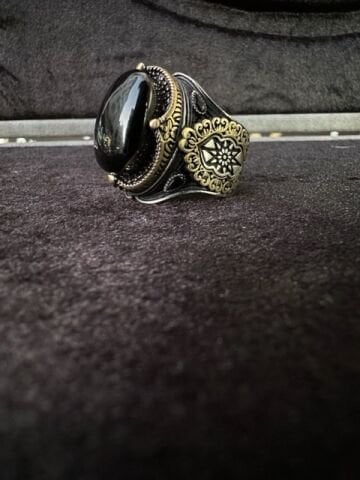 Özel Tasarım Oltu Taşı 925 Ayar Gümüş Erkek Yüzük