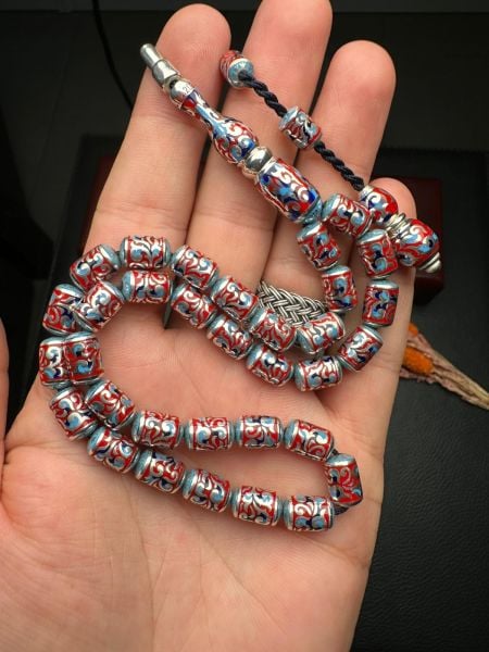 Kapsül Model Gravür İşleme Porselen Mineli Gümüş Tesbih