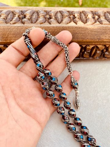 Beyzi Model Mercan ve Firuze İşlemeli Erzurum Oltu Tesbih