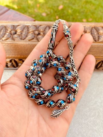 Beyzi Model Mercan ve Firuze İşlemeli Erzurum Oltu Tesbih