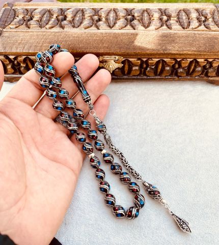Beyzi Model Mercan ve Firuze İşlemeli Erzurum Oltu Tesbih