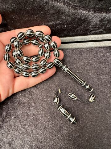 Gümüş Yarma Oltu Taşı  Tesbih ve Yüzük Set Özel