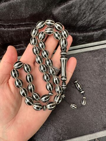 Gümüş Yarma Oltu Taşı  Tesbih ve Yüzük Set Özel