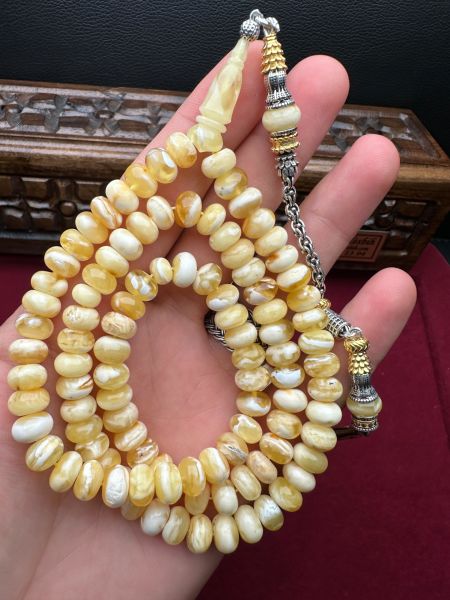 Basık Model 99'luk Damla Kehribar Tesbih