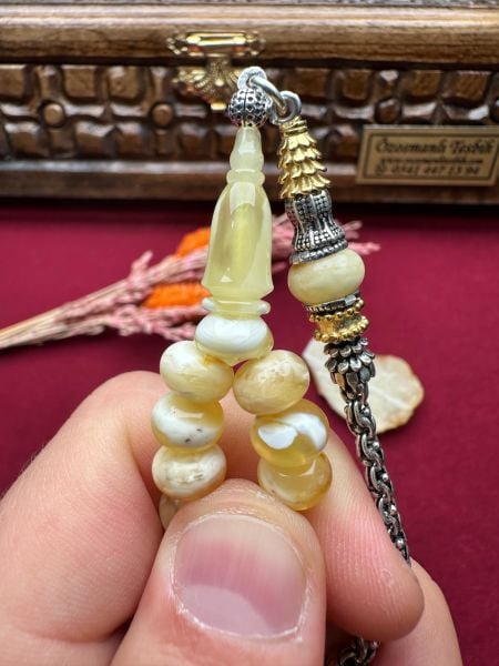 Basık Model 99'luk Damla Kehribar Tesbih