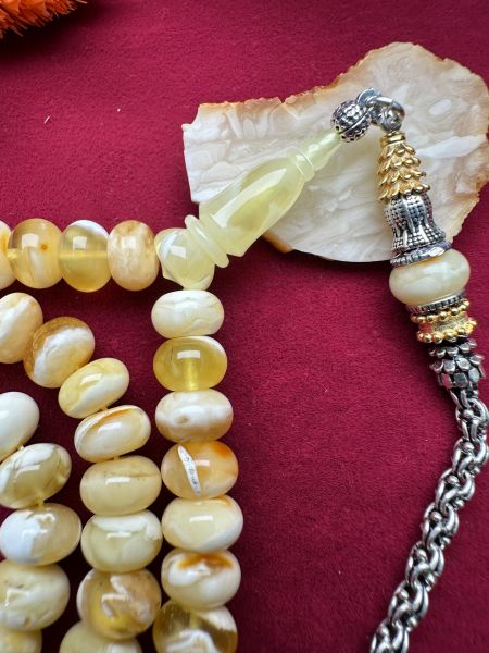 Basık Model 99'luk Damla Kehribar Tesbih