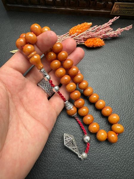 Basık Model Sıkma Kehribar Tesbih