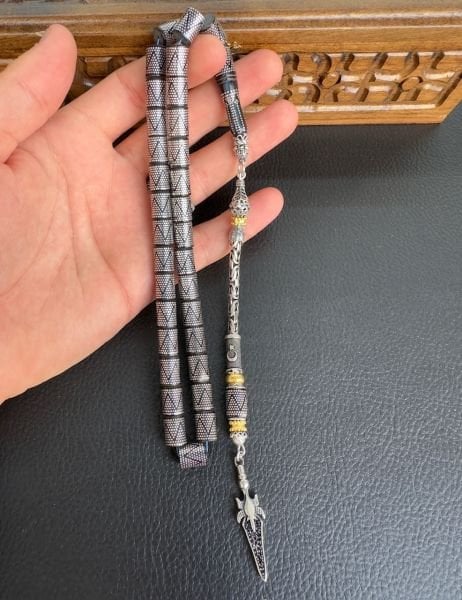 Kesme Model Yeşil Renk Gümüş İşlemeli Ateş Kehribar Tesbih