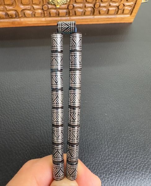 Kesme Model Mavi Renk Gümüş İşlemeli Ateş Kehribar Tesbih