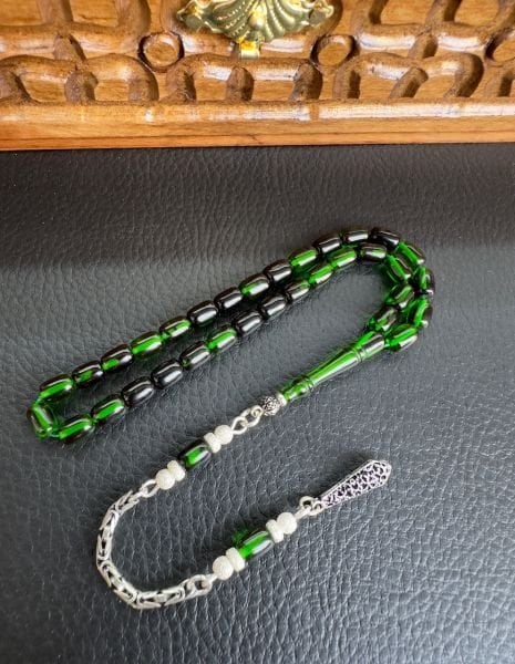 Yeşil Renk Sıkma Kehribar Tesbih
